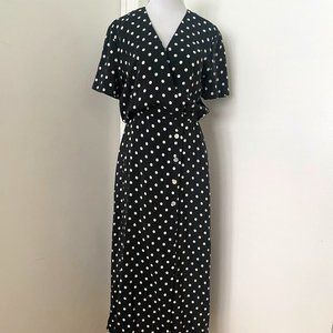 Black & White Polka Dot Short-sleeve Silk Midi Dress, Maggy London, Sz. 6